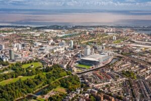 An aerial view of Cardiff