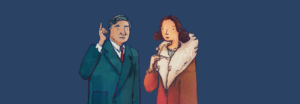 A cartoon image of Aneurin Bevan and Megan Lloyd George