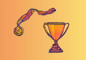An illustration of a medal and a trophy.